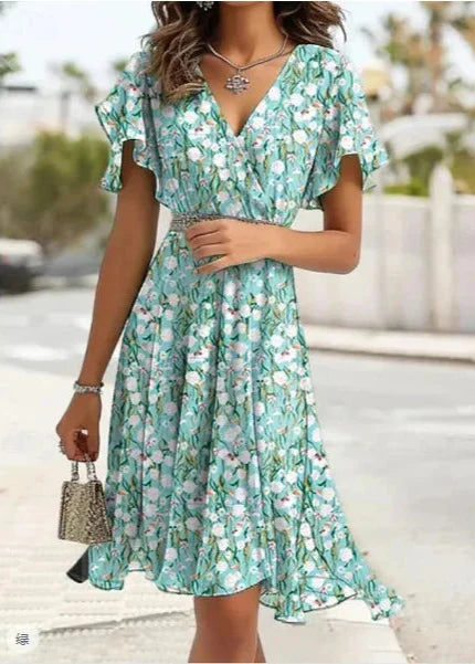 Kleita ar volāniem un V-veida izgriezumu