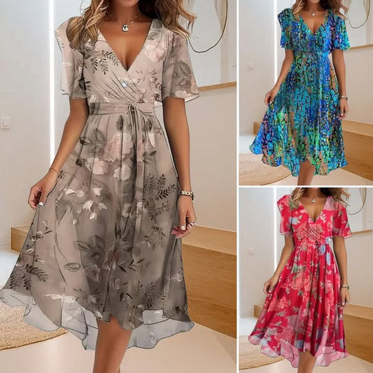 Brīvā laika kleita ar vienkāršu rakstu