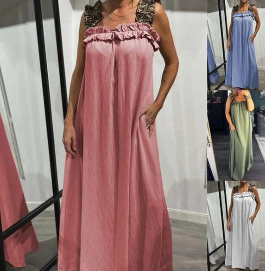 Vienkārša sieviešu kleita bez piedurknēm ar kabatām