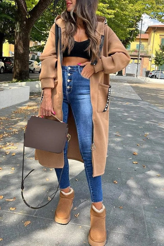 Sievišķīgs garš kardigāns ar kapuci