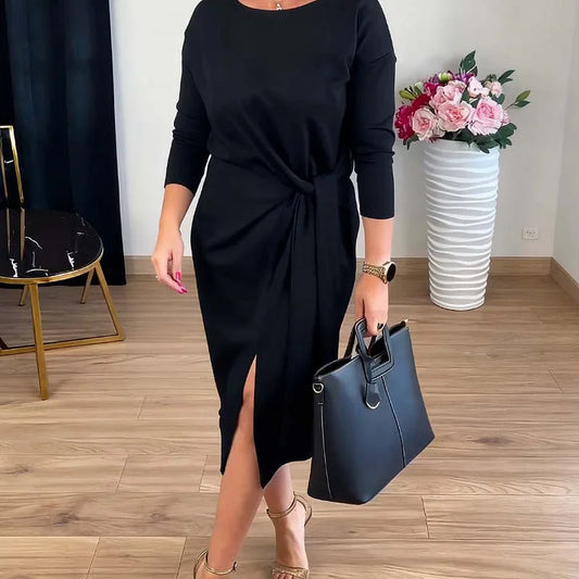 Eleganta midi kleita ar šķēlumu