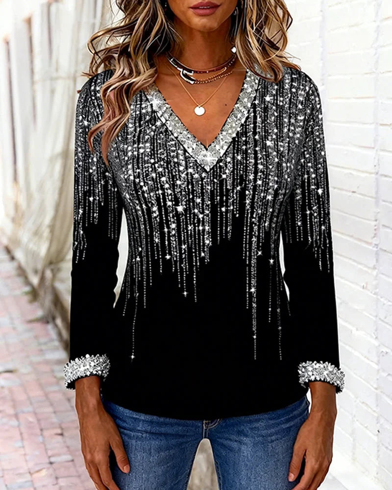 Moderna, brīva blūze ar V veida kakla izgriezumu