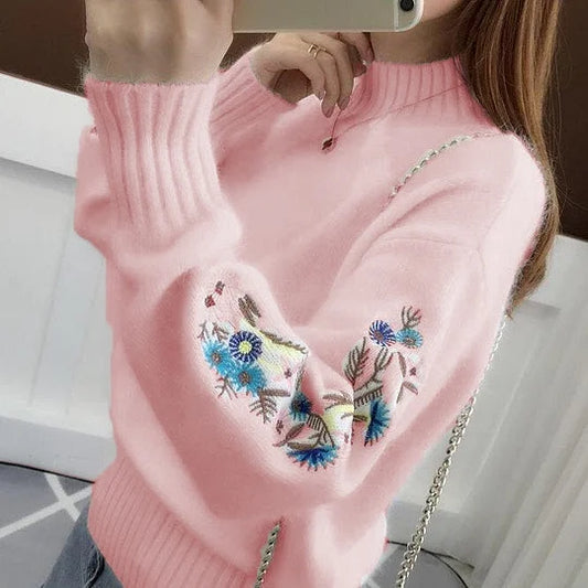 Biezs džemperis ar izšūtiem ziediem