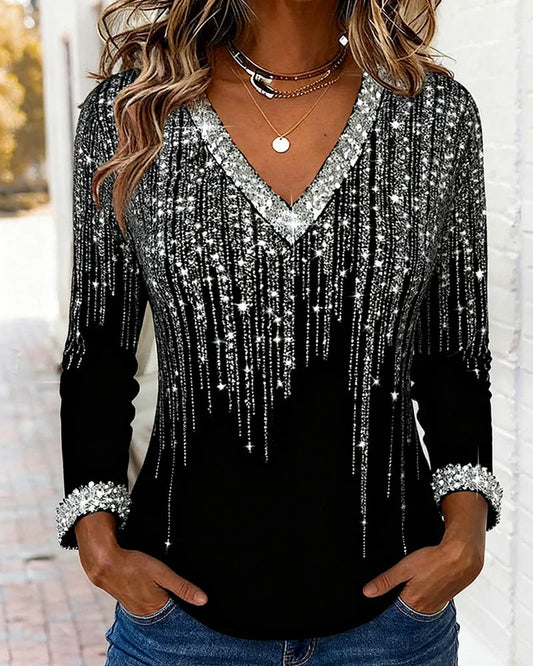 Moderna, brīva blūze ar V veida kakla izgriezumu