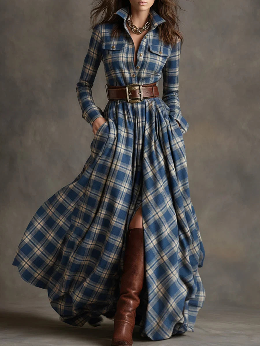 Retro rūtaina maxi kleita