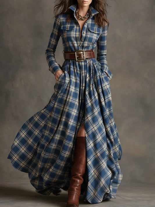Retro rūtaina maxi kleita