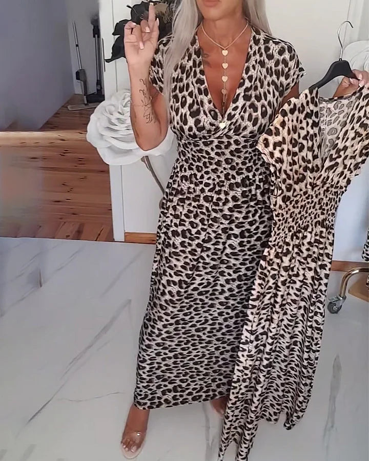 Leoparda drukas smalkas kleitas sievietēm