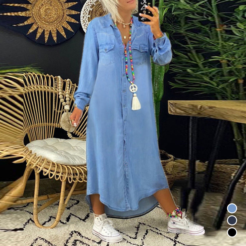 Džinsa kleita ar garām piedurknēm