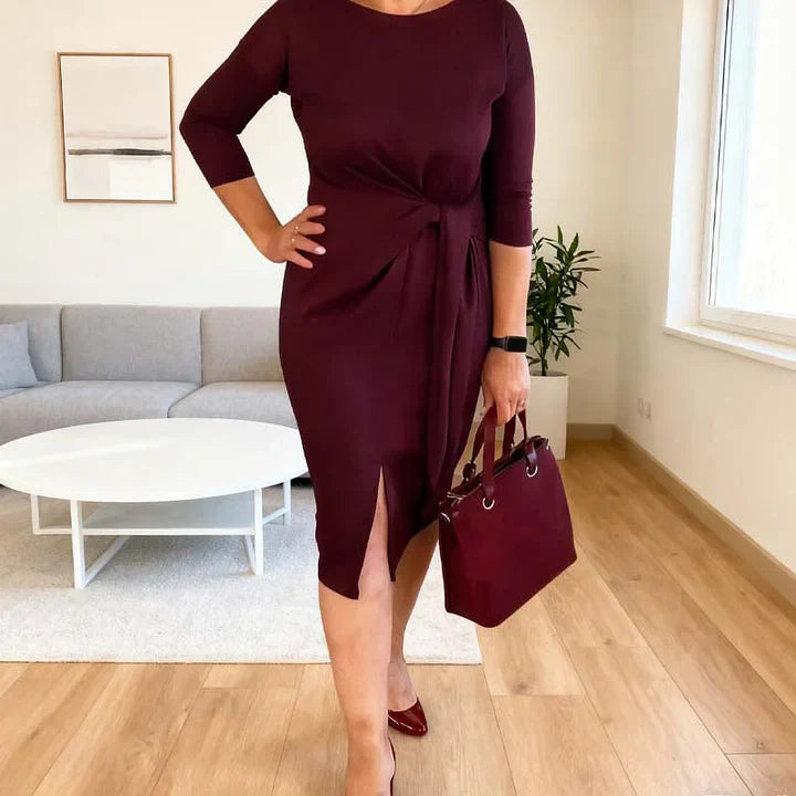 Eleganta midi kleita ar šķēlumu