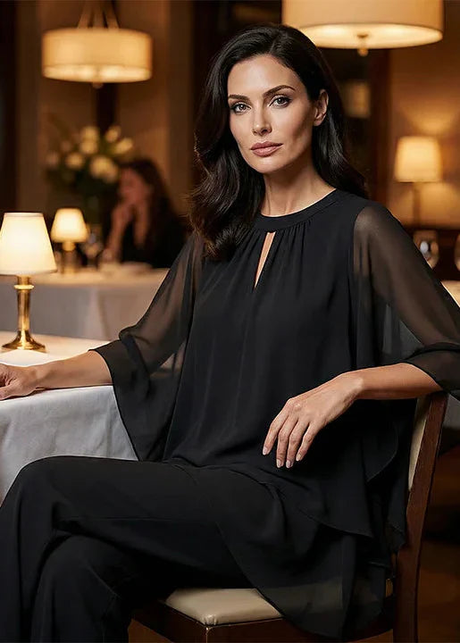 Elegants, sievišķīgs, platu bikšu komplekts
