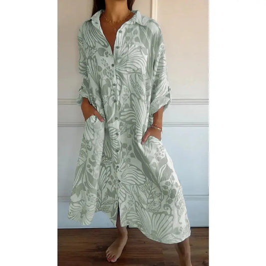 Gara kokvilnas kleita ar ziedu apdruku