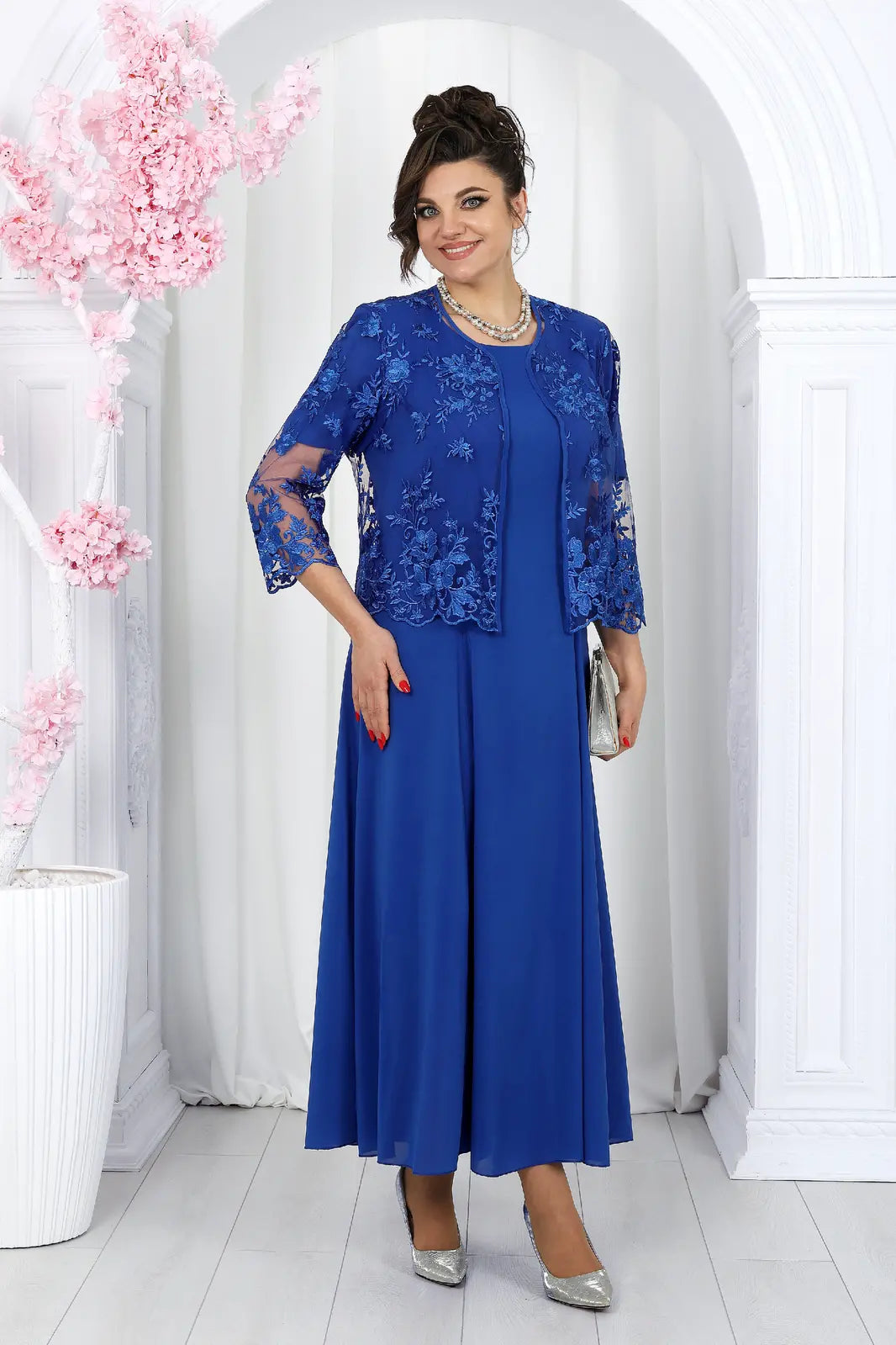 Sieviešu elegants mežģīņu žaketīte un kleita (2 daļu komplekts)