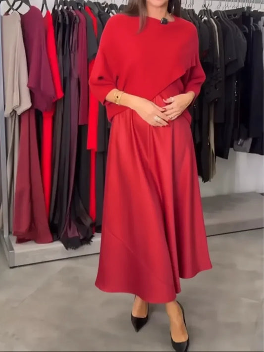 Divdaļīgs sieviešu komplekts: adīts džemperis un kleita