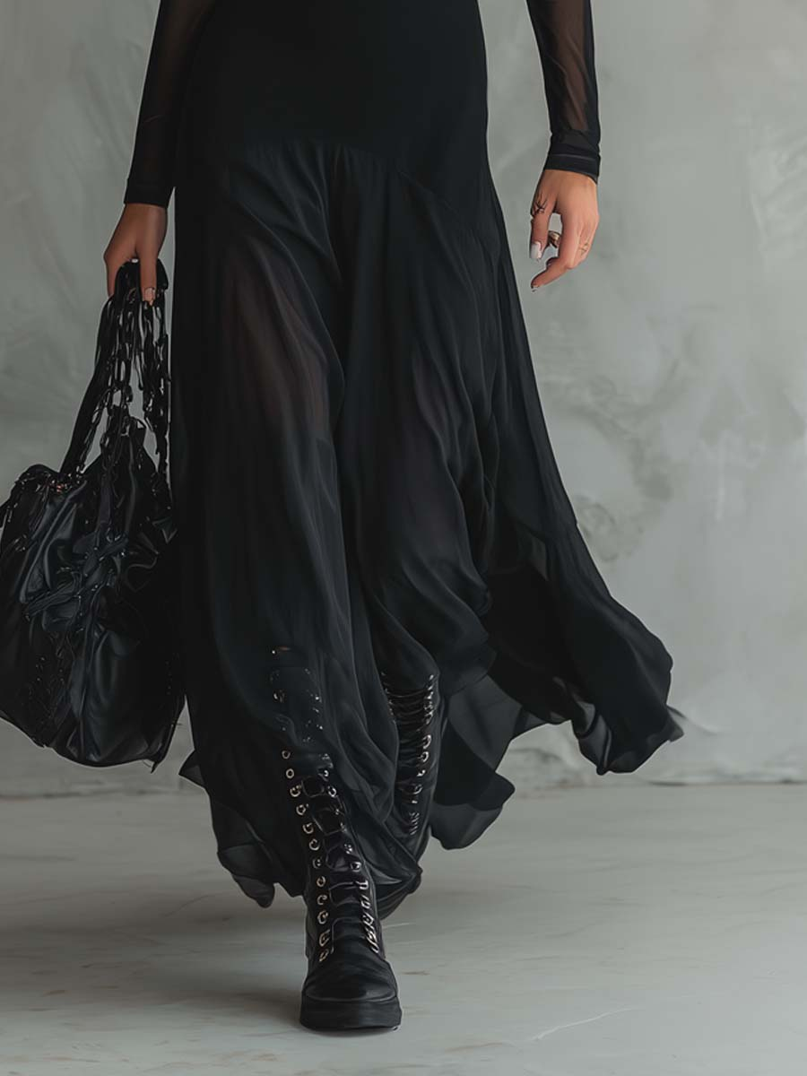 Melna brīva tilla kleita