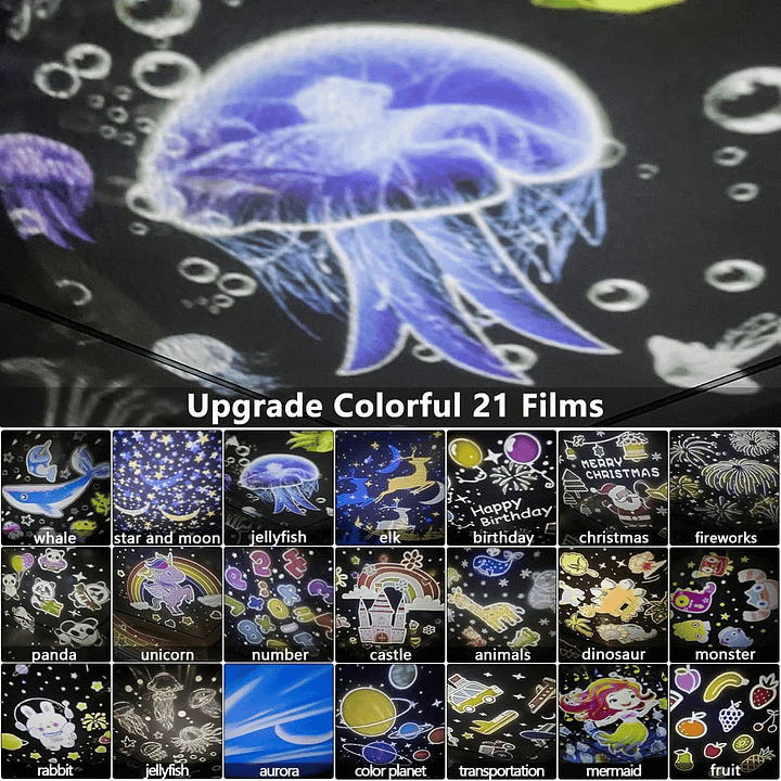 Nakts gaismas projektors bērniem ar filmām