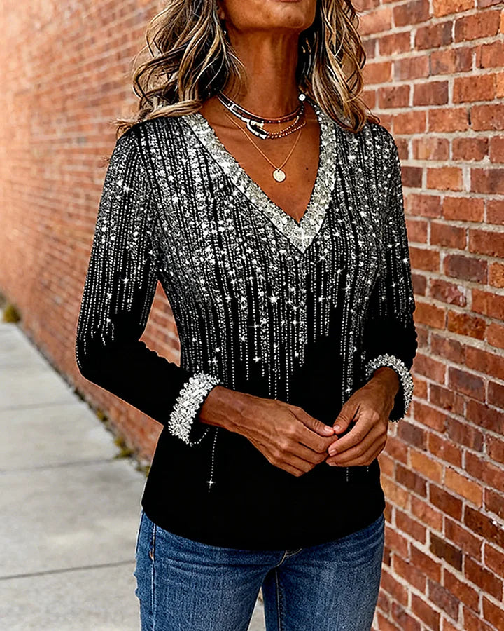 Moderna, brīva blūze ar V veida kakla izgriezumu