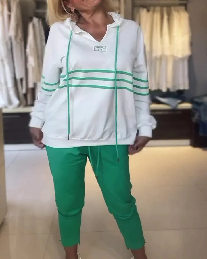 Divu daļu komplekts ar svītrotu augšu