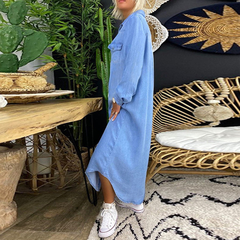 Džinsa kleita ar garām piedurknēm