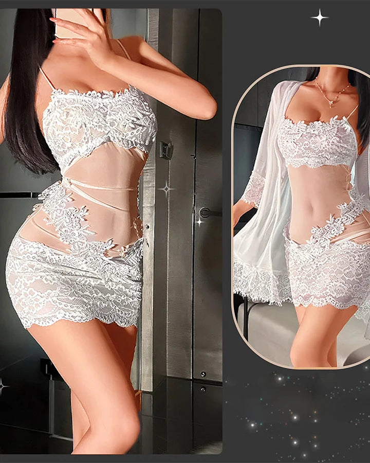 Sieviešu mežģīņu tīklveida pidžamas komplekts