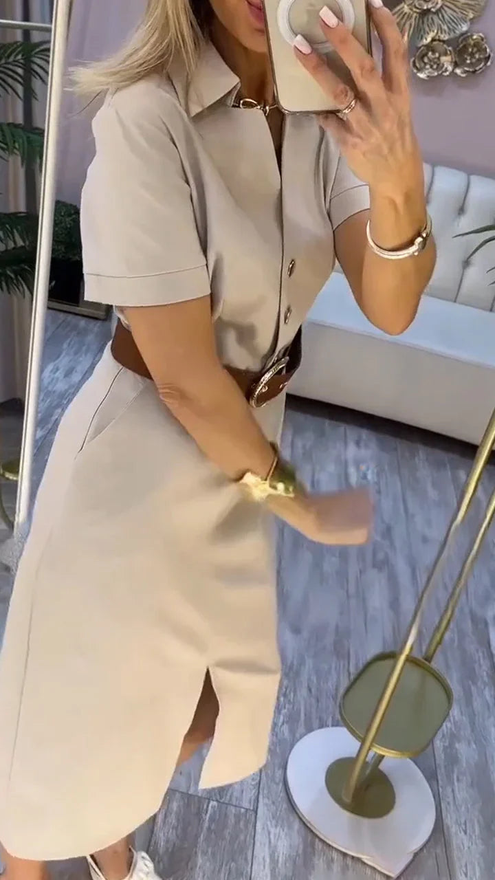 Sieviešu ikdienas kleita ar šķēlumu un lencīti