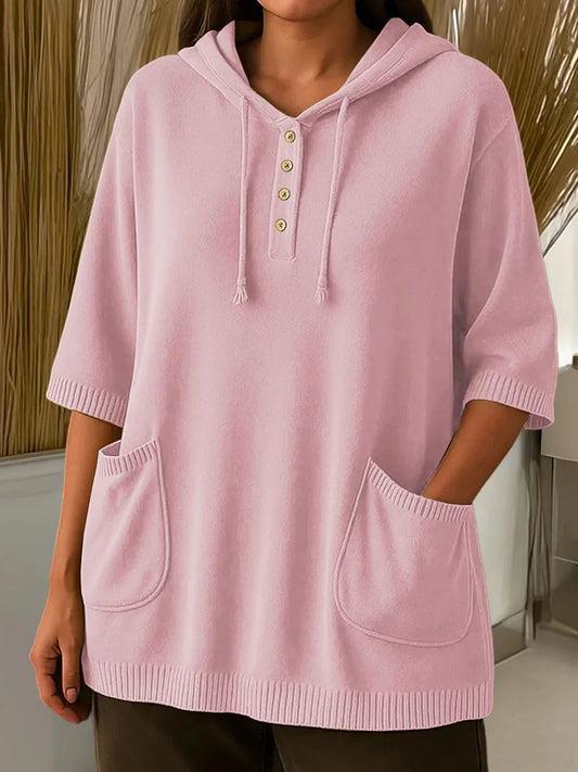 Sieviešu vienkrāsains džemperis ar kapuci