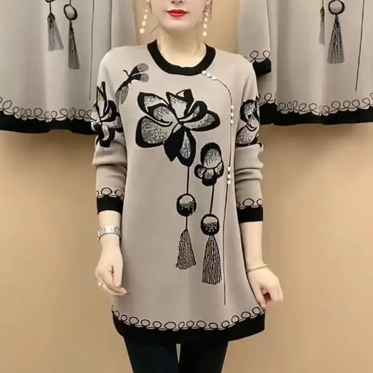 Silts sieviešu džemperis ar ziedu