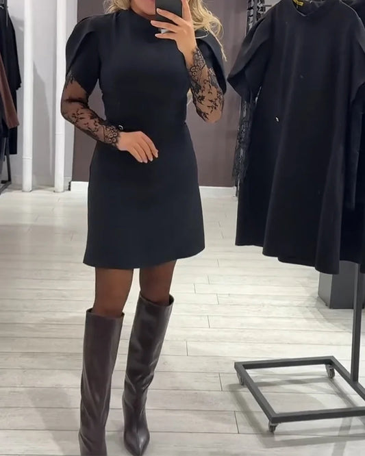 Eleganta dāmu kleita ar mežģīņu piedurknēm