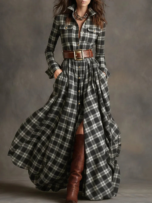 Retro rūtaina maxi kleita