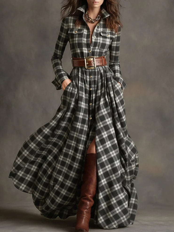 Retro rūtaina maxi kleita