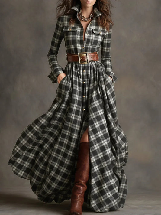 Retro rūtaina maxi kleita
