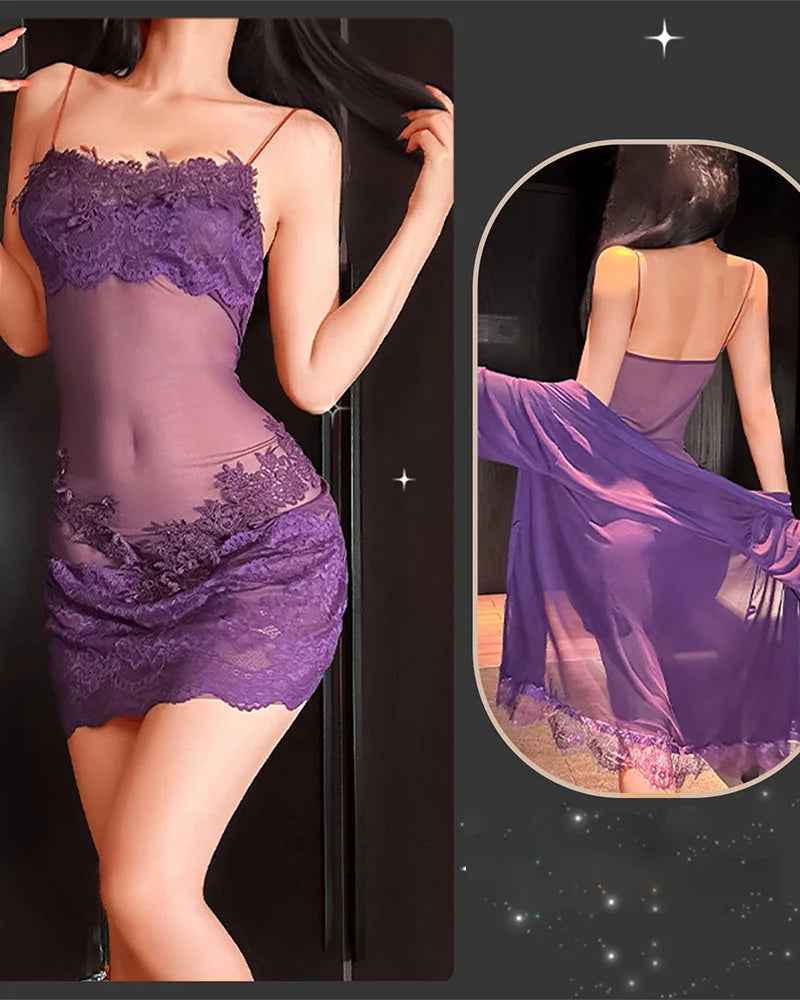 Sieviešu mežģīņu tīklveida pidžamas komplekts