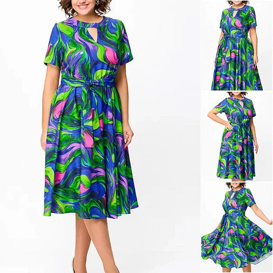 Sieviešu ziedu kleita ar īsām piedurknēm