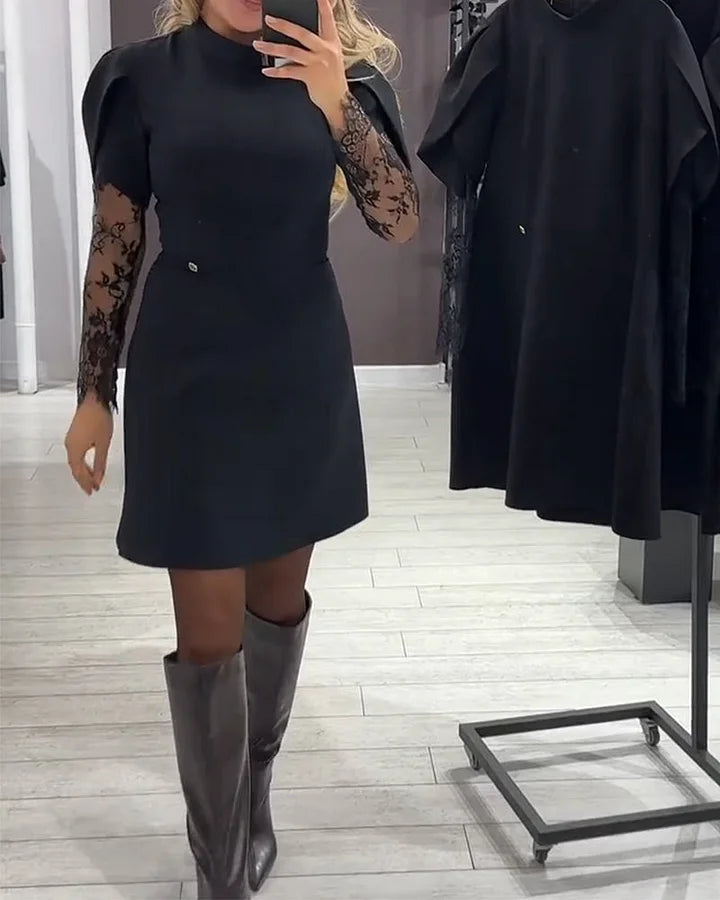Eleganta dāmu kleita ar mežģīņu piedurknēm