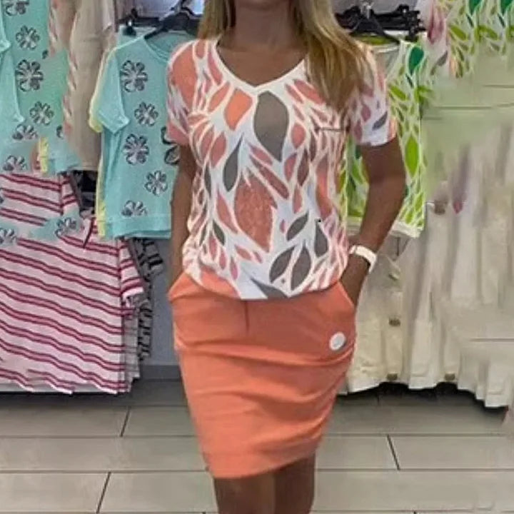 Elegants dāmu divdaļīgs komplekts ar rakstiem