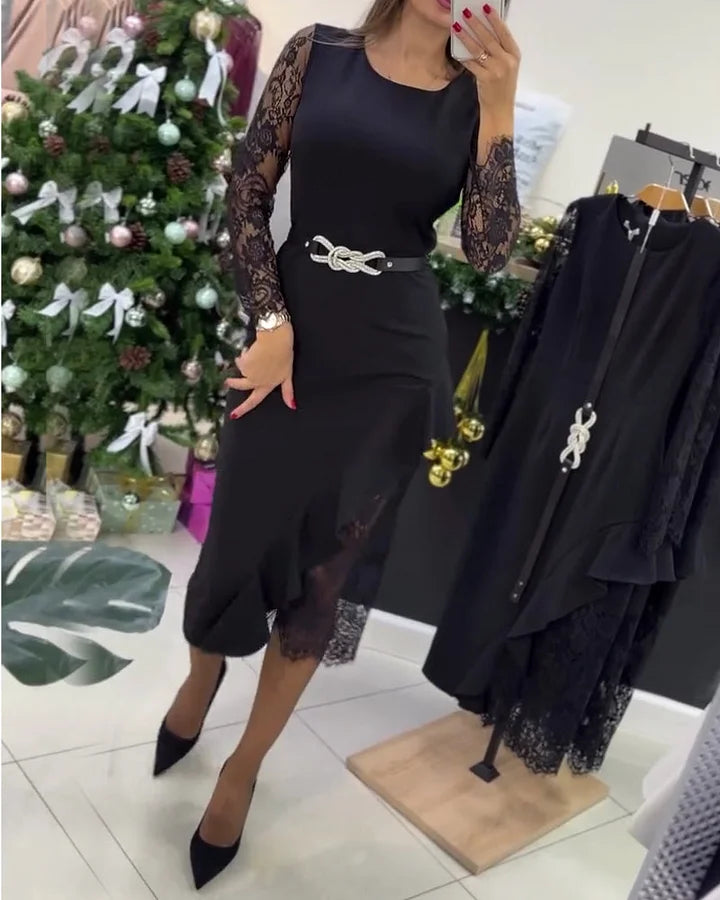 Sieviešu mežģīņu kleita ar jostu