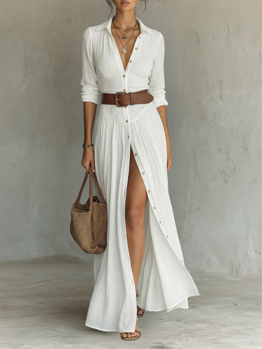 Garā kleita ar apkakli un garām piedurknēm