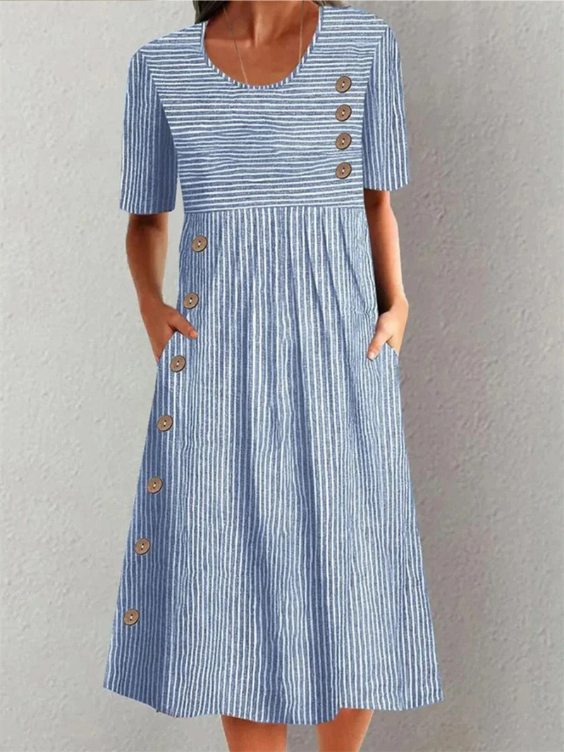 Eleganta svītraina midi kleita