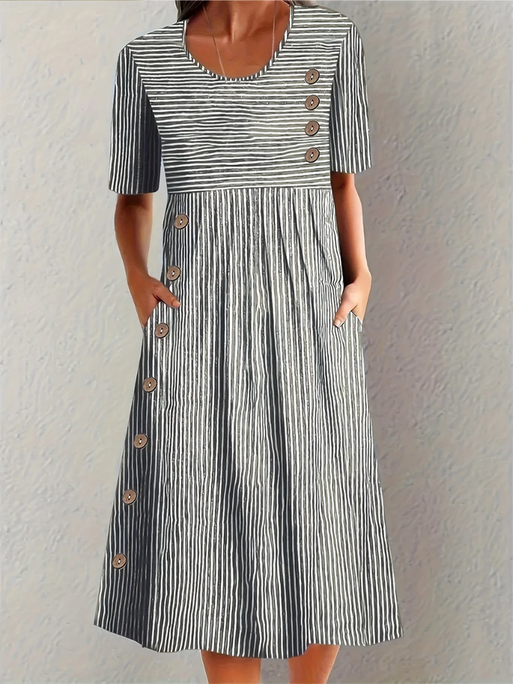 Eleganta svītraina midi kleita
