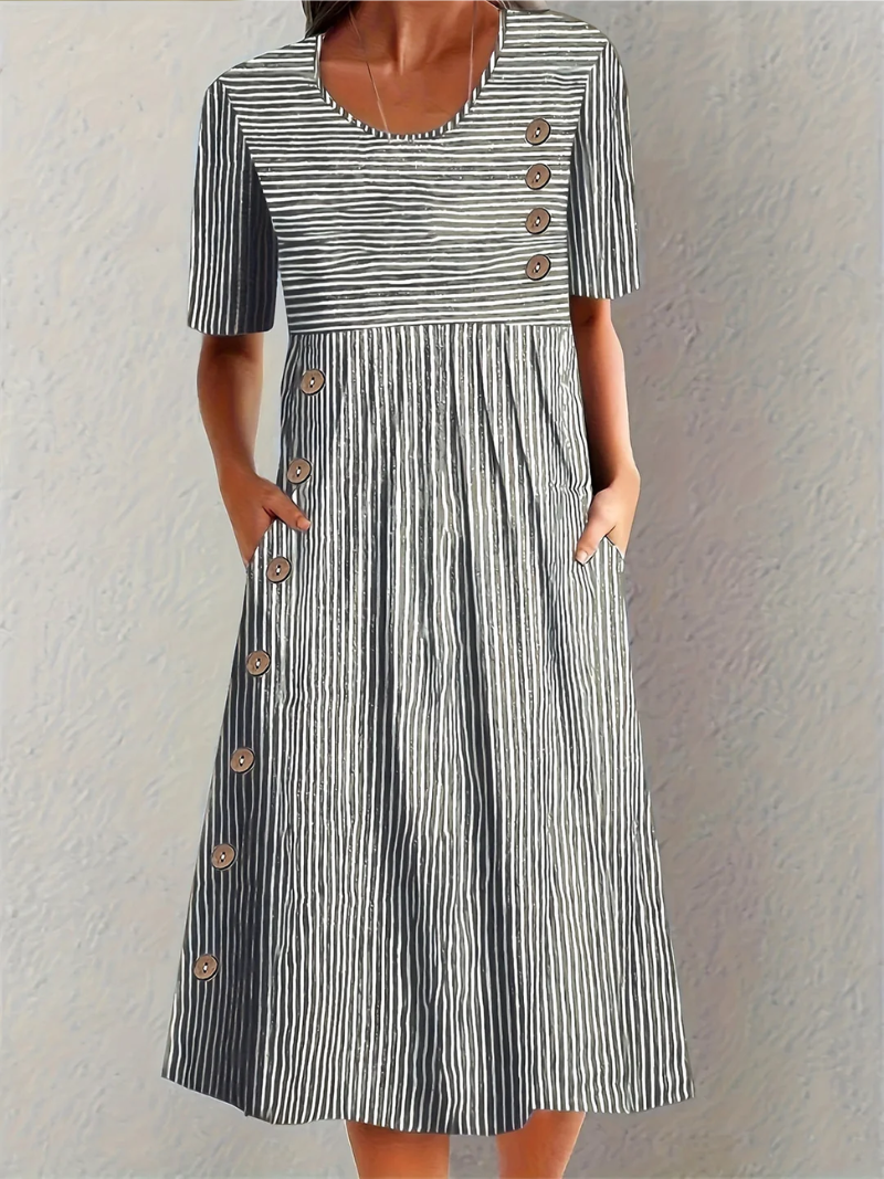 Eleganta svītraina midi kleita