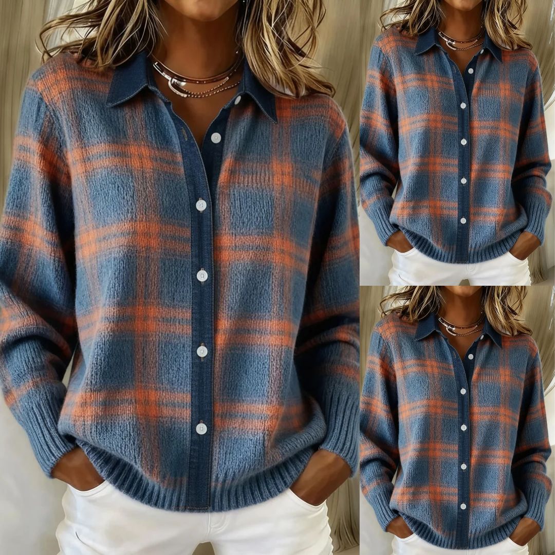 Kontrasta rūtains polo džemperis ar apkakli