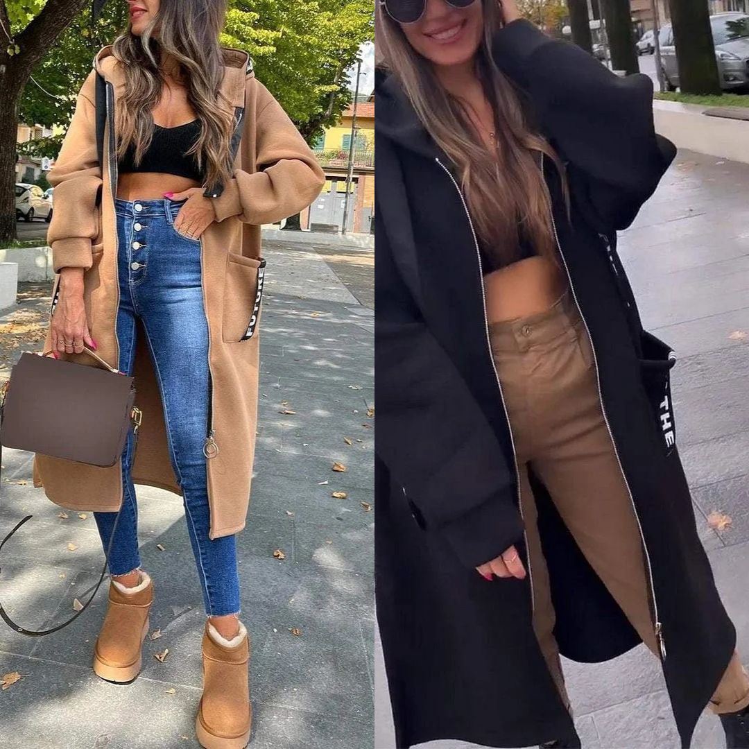 Sievišķīgs garš kardigāns ar kapuci