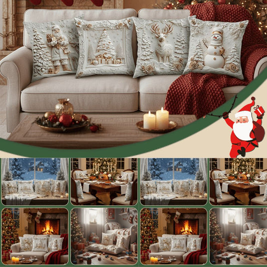 4 daļu komplekts: spilvendrāna ar Ziemassvētku tematiku