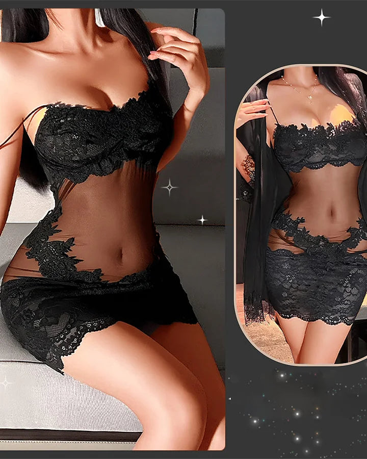 Sieviešu mežģīņu tīklveida pidžamas komplekts