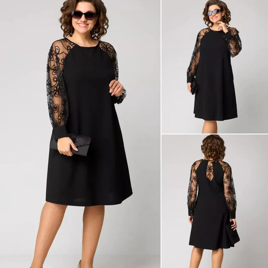 Melna klasiskā kleita ar interesantām piedurknēm