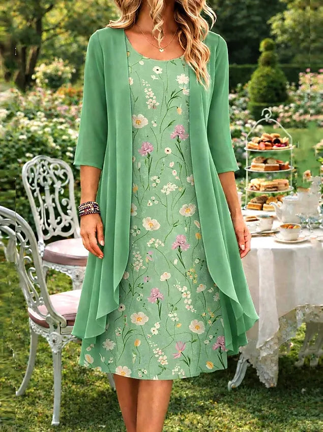 Elegants divdaļīgs ziedains kleitas komplekts