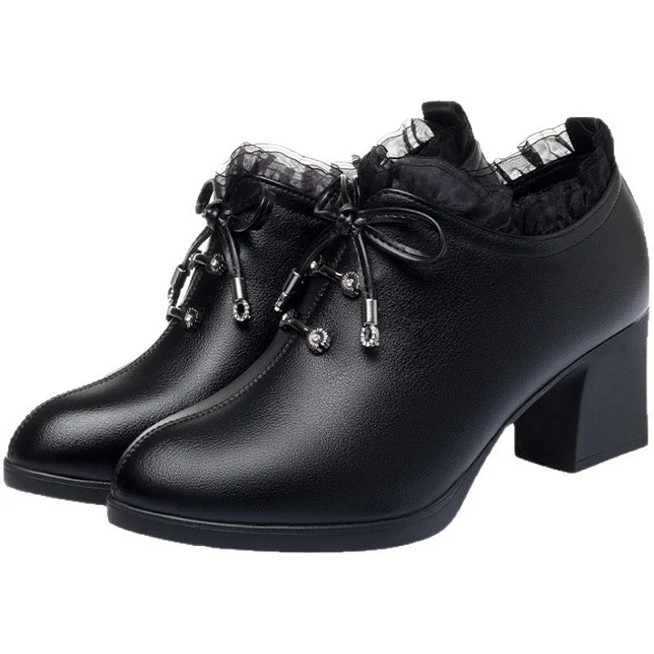 Sieviešu mežģīņu kurpes ar mīkstu zoli un biezu papēdi