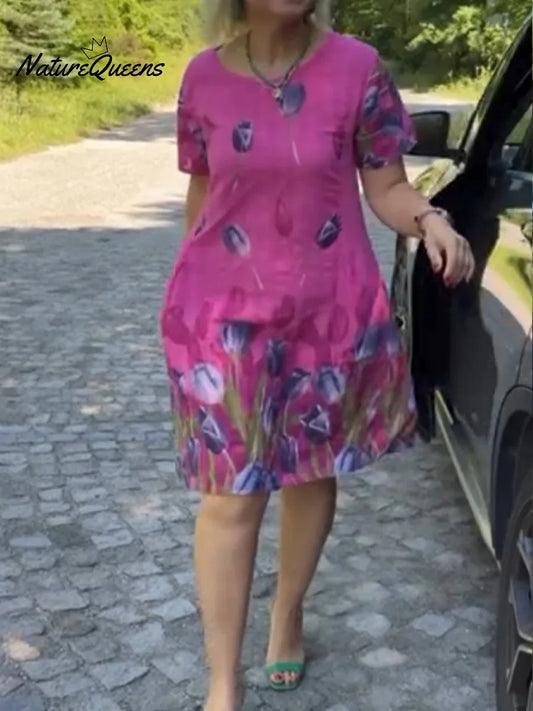 Sieviešu kleita ar ziedu apdruku