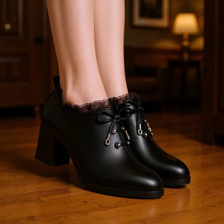 Sieviešu mežģīņu kurpes ar mīkstu zoli un biezu papēdi