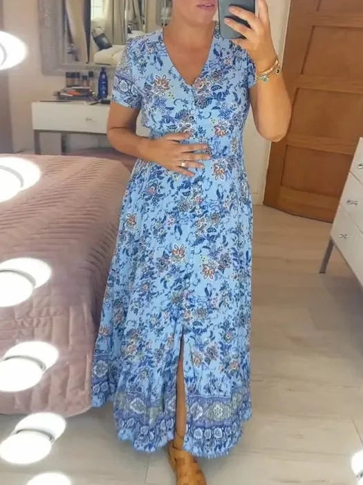 Brīva kleita ar ziedu apdruku