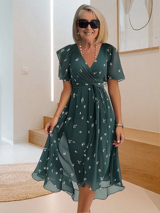 Brīvā laika kleita ar vienkāršu rakstu